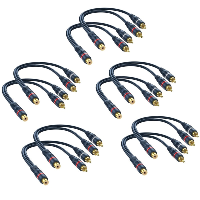 DteeDck RCA Splitter 1 Female to 2 Male [10-Pack], RCA Y Splitter Audio Video Adapter Cable 8 inch - Image 1